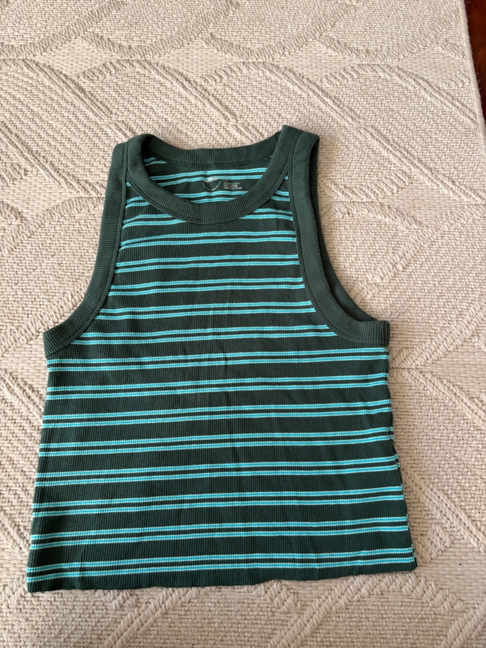 aerie Green & Teal Striped Ribbed Tank Top